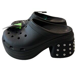 Crocs Siren 209017-001 Goth Black Heel Sz 12 Studded Platform Mule Clog NEW